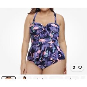 Womens Purple Plus Ruffled Tankini w/ Adjustable Straps Flamingo 3xl 559